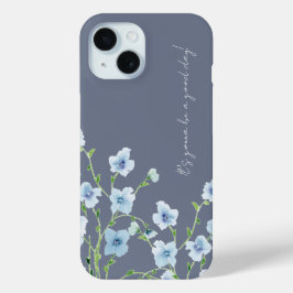 Mooie waterverf blauwe bloem iPhone 15 case