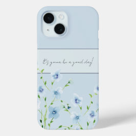 Mooie waterverf blauwe bloem iPhone 15 case