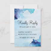 Mooie Waterverf Blauwe en Cyaan RSVP-Kaart Kaart (Voorkant)