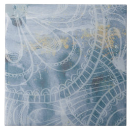 Mooie waterverf blauwe grijs en artistieke inkt tegeltje