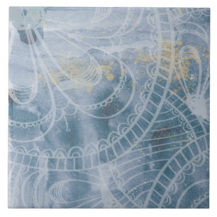 Mooie waterverf blauwe grijs en artistieke inkt tegeltje