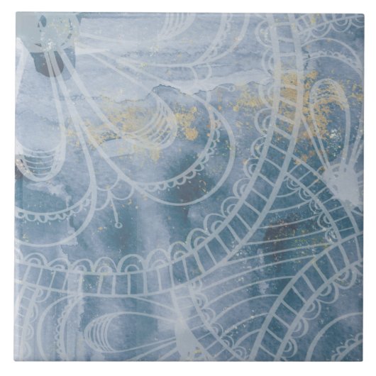 Mooie waterverf blauwe grijs en artistieke inkt tegeltje (Voorkant)