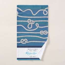 Mooie waterverf blauwe groene witte knoppen, aange handdoek