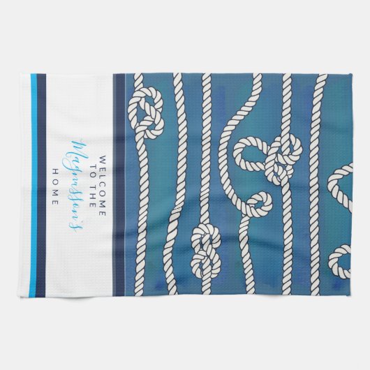 Mooie waterverf blauwe groene witte knoppen, aange theedoek (Horizontaal)