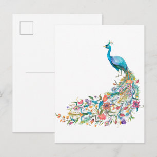 Mooie waterverf blauwe pauw I Briefkaart