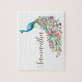 Mooie waterverf blauwe pauw I Legpuzzel