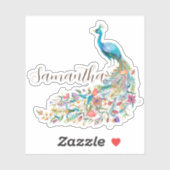 Mooie waterverf blauwe pauw I Sticker (Vel)