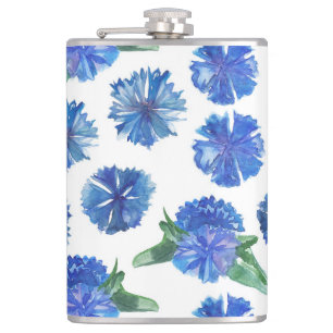 Mooie waterverf blauwe snijbloemen heupfles