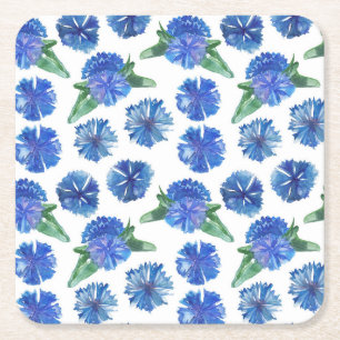 Mooie waterverf blauwe snijbloemen kartonnen onderzetters