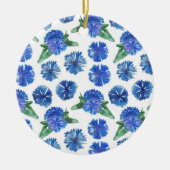 Mooie waterverf blauwe snijbloemen keramisch ornament (Voorkant)