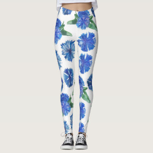 Mooie waterverf blauwe snijbloemen leggings