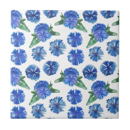 Mooie waterverf blauwe snijbloemen tegeltje (Voorkant)