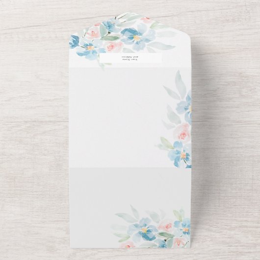 Mooie waterverf bloedige rozen en blauwe bloemen all in one uitnodiging (Buitenkant)