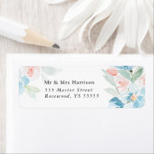 Mooie waterverf bloedige rozen en blauwe bloemen etiket (Insitu)