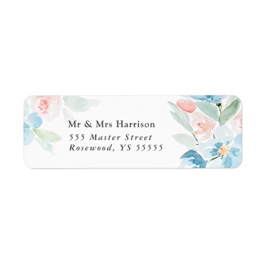 Mooie waterverf bloedige rozen en blauwe bloemen etiket (Voorkant)