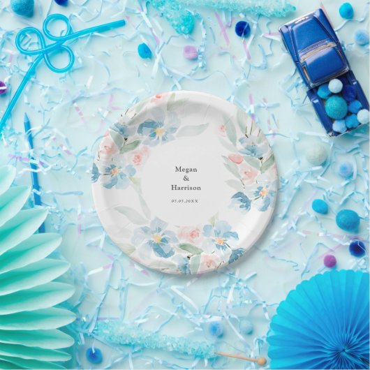 Mooie waterverf bloedige rozen en blauwe bloemen papieren bordje (Feest)