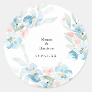 Mooie waterverf bloedige rozen en blauwe bloemen ronde sticker
