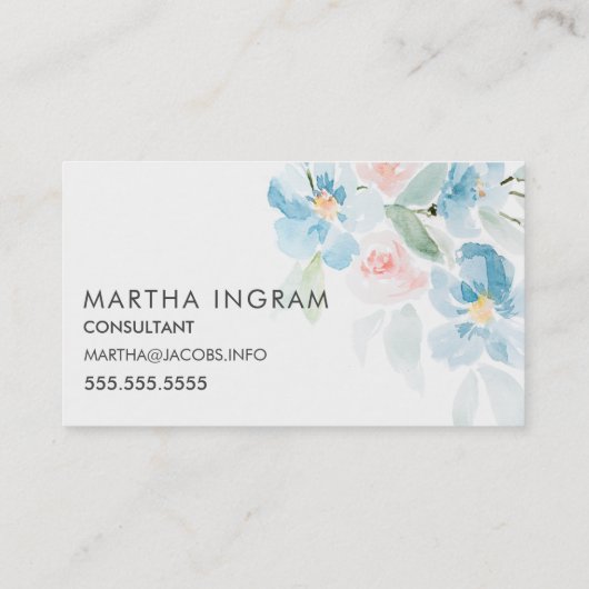 Mooie waterverf bloedige rozen en blauwe bloemen visitekaartje (Achterkant)