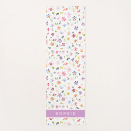 Mooie waterverf bloeiende bloemen aangepaste naam yogamat