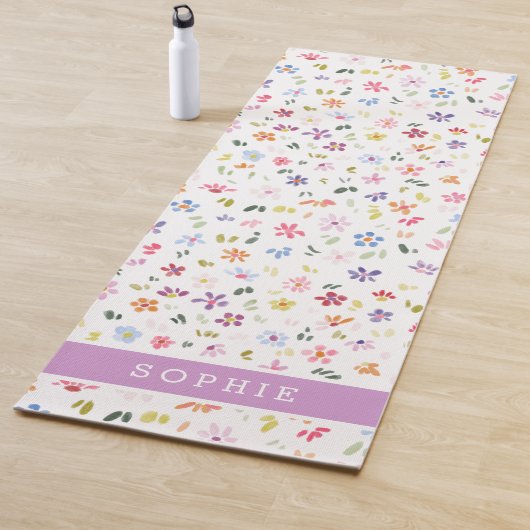 Mooie waterverf bloeiende bloemen aangepaste naam yogamat (In situ)
