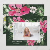 Mooie Waterverf bloem met groene kerstmis Feestdagenkaart (Voorkant / Achterkant)