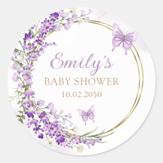 Mooie Waterverf Bloem Vlinder Meisje Baby Shower  Ronde Sticker (Voorkant)