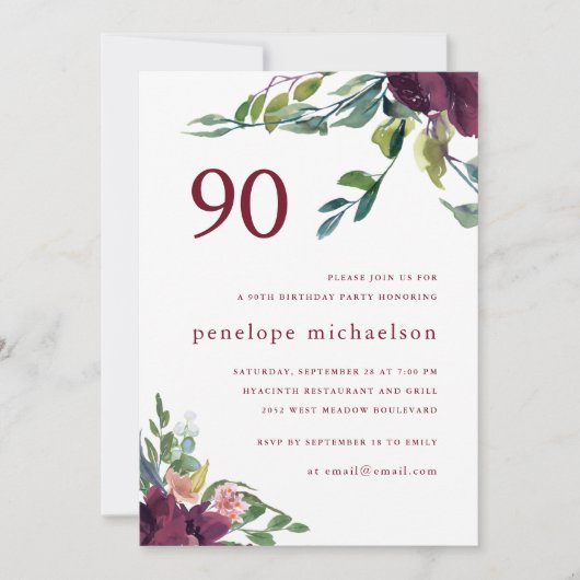 Mooie Waterverf Bloemen 90ste Verjaardag Kaart (Voorkant)