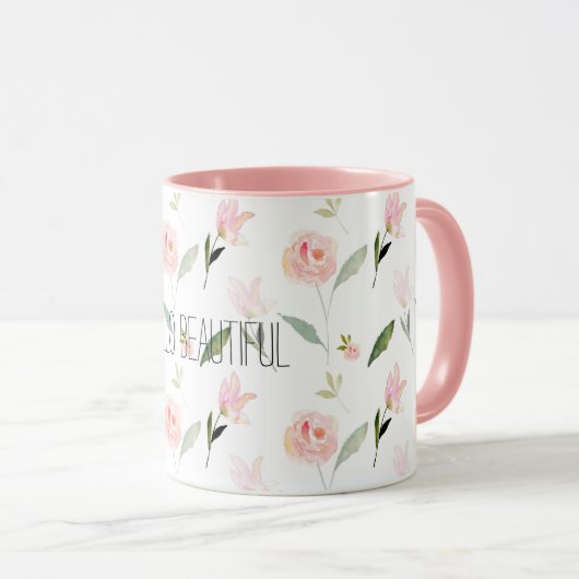 Mooie Waterverf Bloemen Blush Roze Mok (Voorkant rechts)