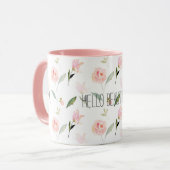 Mooie Waterverf Bloemen Blush Roze Mok (Voorkant links)