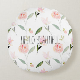 Mooie Waterverf Bloemen Blush Roze Rond Kussen