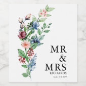 Mooie Waterverf Bloemen Boeket Bruiloft Wijn Etiket (Enkel label)