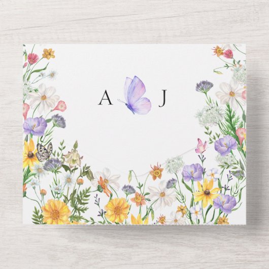 Mooie waterverf bloemen bruiloft all in one uitnodiging (Achterkant)