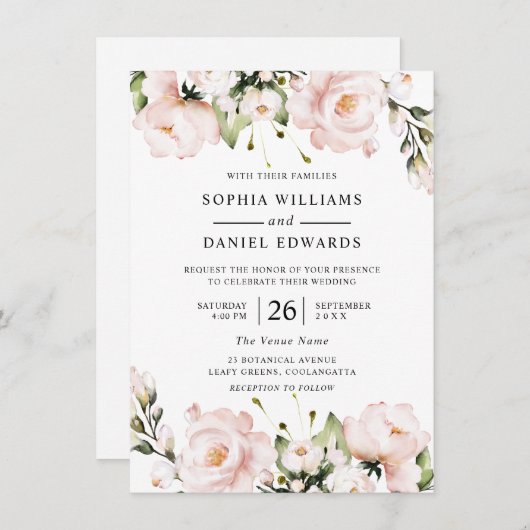 Mooie Waterverf bloemen Elegant Wedding Kaart (Voorkant / Achterkant)