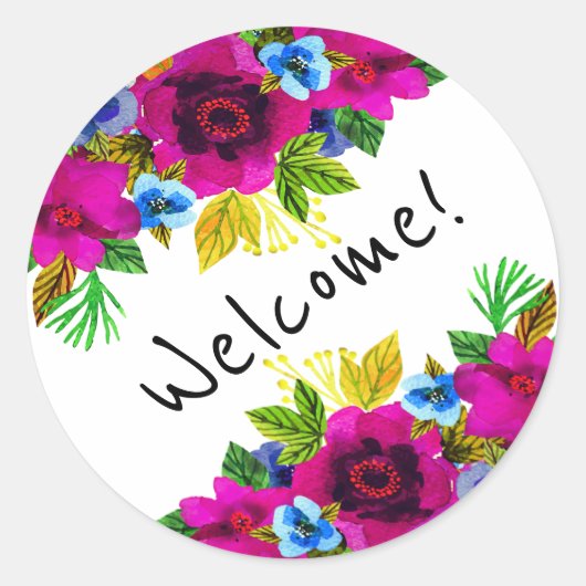 Mooie waterverf bloemen floreel design groen l ronde sticker (Voorkant)