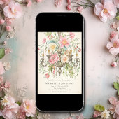 Mooie Waterverf Bloemen Kroonluchter Bruiloft Kaart