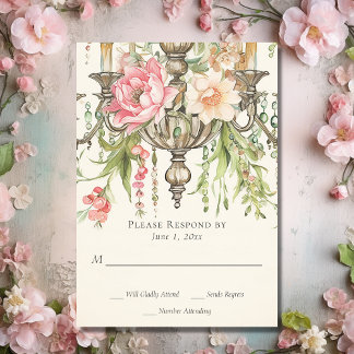 Mooie Waterverf Bloemen Kroonluchter Bruiloft RSVP Kaartje