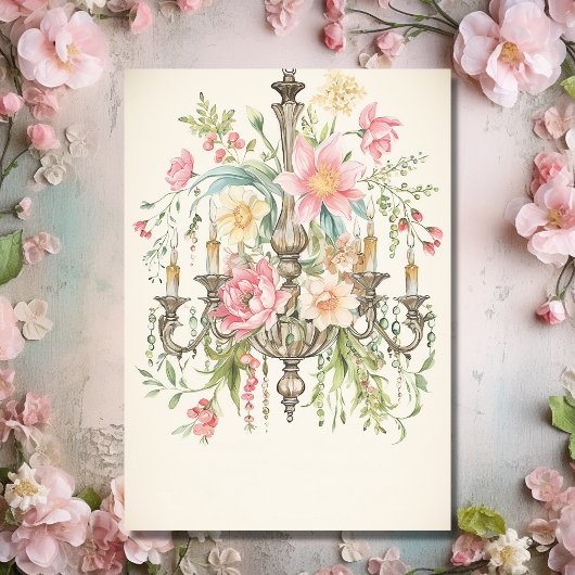 Mooie Waterverf Bloemen Kroonluchter Bruiloft RSVP Kaartje