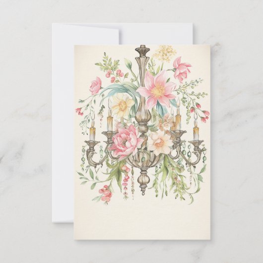 Mooie Waterverf Bloemen Kroonluchter Bruiloft RSVP Kaartje (Achterkant)