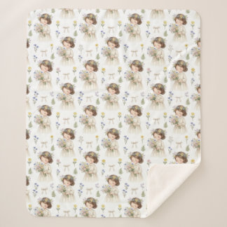 Mooie Waterverf Bloemen Meisje Patroon Baby Fleece Sherpa Deken