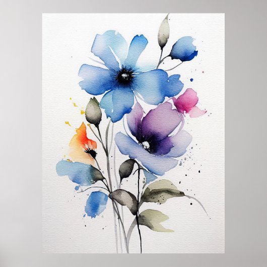 Mooie Waterverf bloemen Poster (Voorkant)