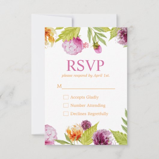 Mooie Waterverf bloemen RSVP Response Kaart (Voorkant)