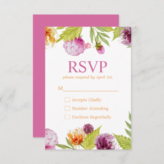 Mooie Waterverf bloemen RSVP Response Kaart (Voorkant / Achterkant)