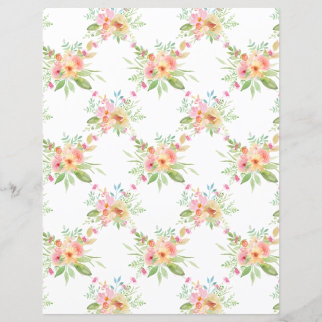 Mooie Waterverf Bloemen Scrapbook Papier Blad (Voorkant)