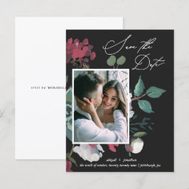Mooie Waterverf Bloemen Zwart Save the Date Uitnodiging Briefkaart