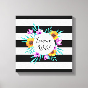 Mooie Waterverf bloemen zwarte strepes citaat Canvas Afdruk