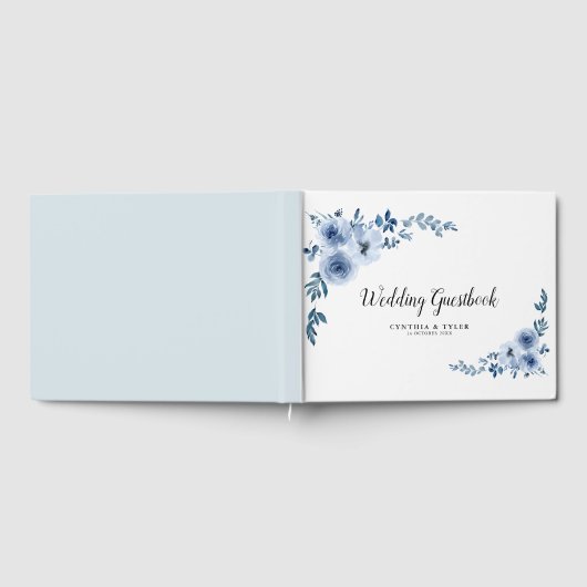 Mooie waterverf bloemenblauw bruiloft gastenboek (Volledig)