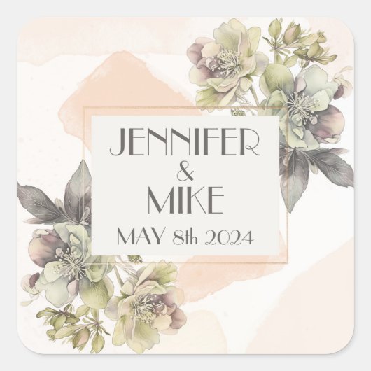 Mooie waterverf bloemenboeket vierkante sticker (Voorkant)
