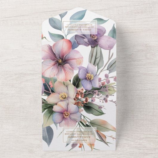 Mooie waterverf bloemenbruiloft all in one uitnodiging (Buitenkant)
