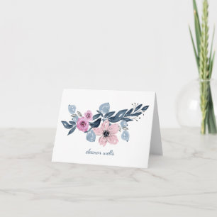 Mooie waterverf bloemendecoratie in blauw roze gep notitiekaartje