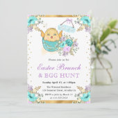 Mooie waterverf bloemenkip in ei Paasbrunch Kaart (Staand voorkant)